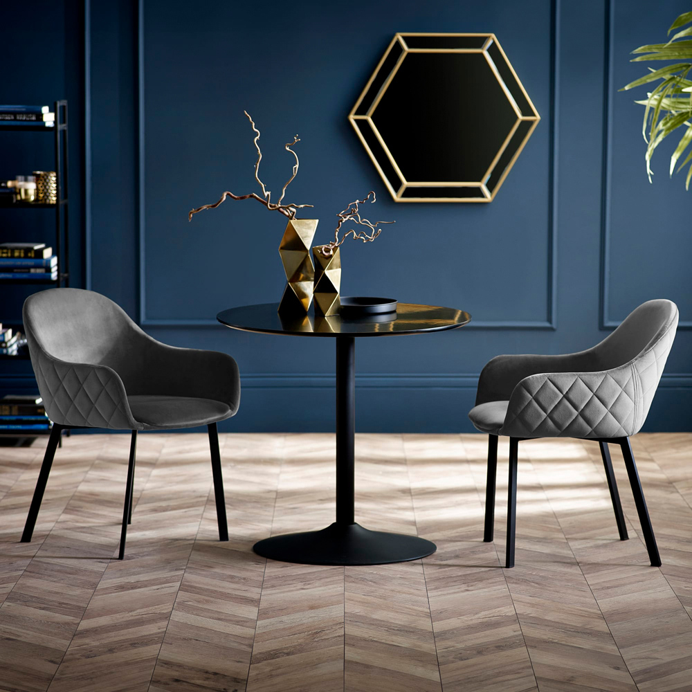 Julian Bowen Lima Set of 2 Grey Velvet Diamond Stitch Dining Chair Image 8