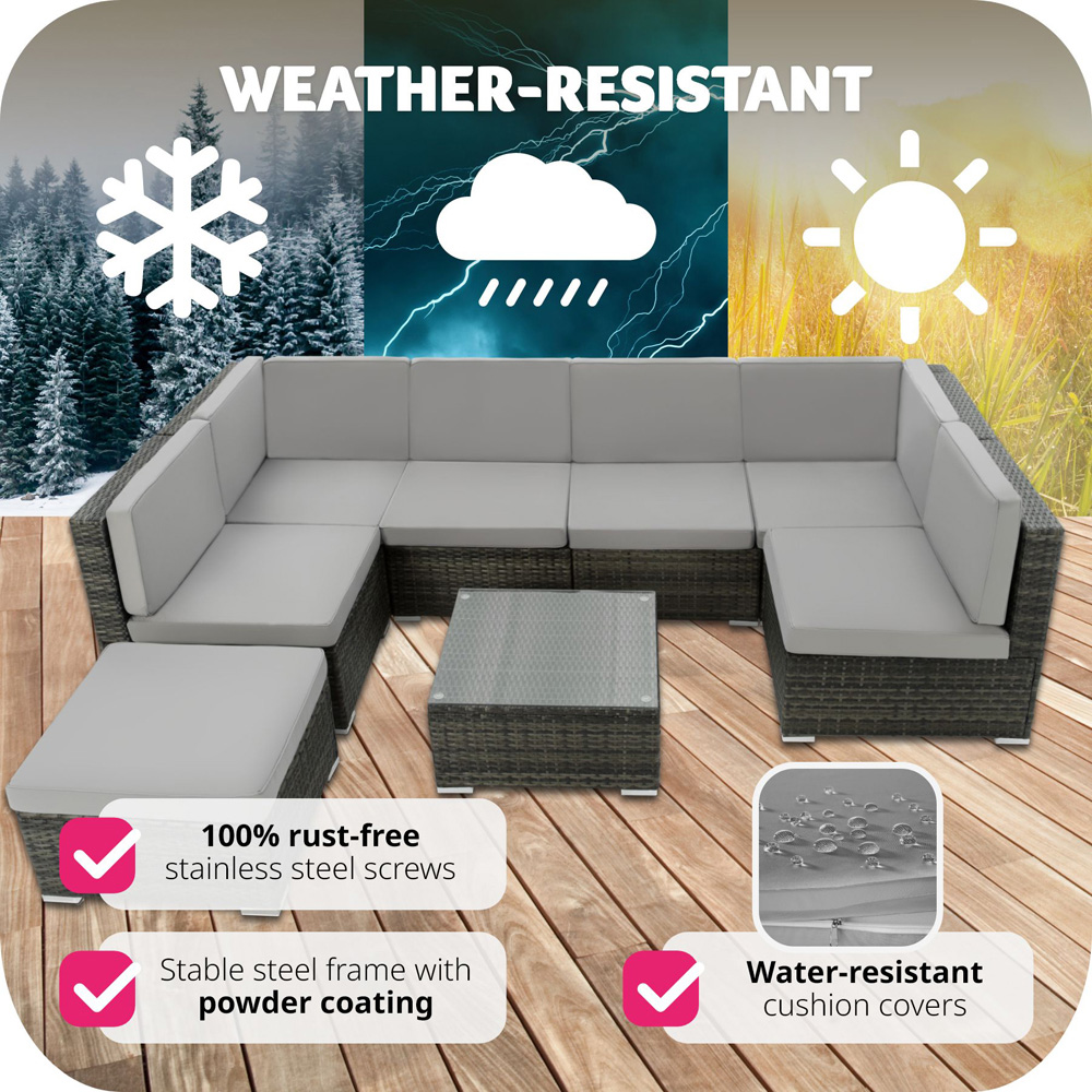 tectake Venice 7 Seater Grey Garden Sofa Set with Thick Cushions Image 8