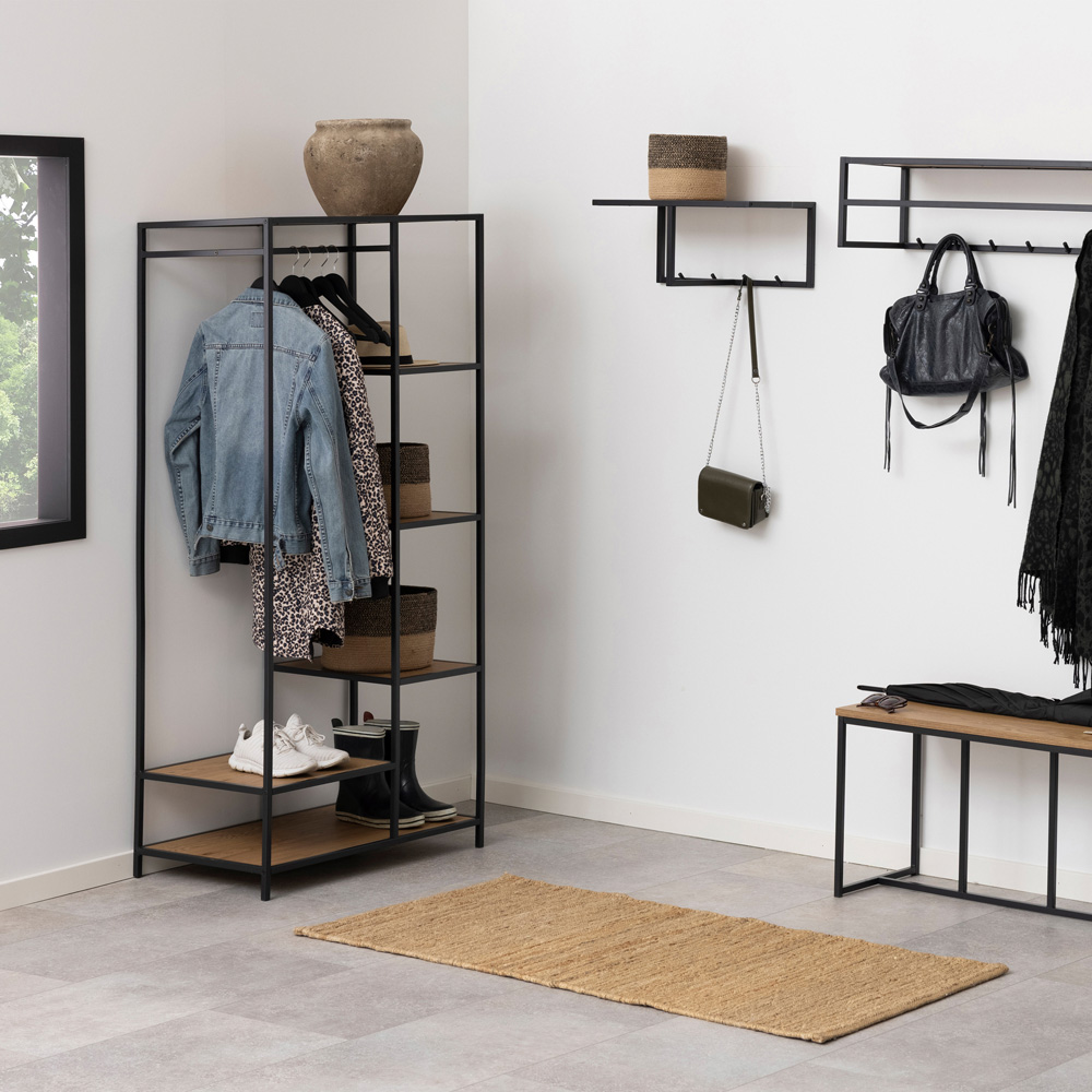 Florence Seaford 5 Shelf Oak and Black Metal Clothes Rack Image 9
