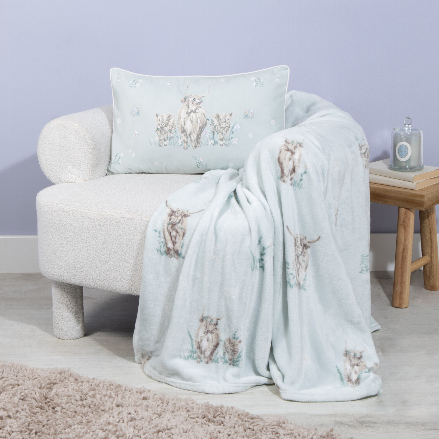 Highland Cow Printed Fleece Throw - Blue Image 2