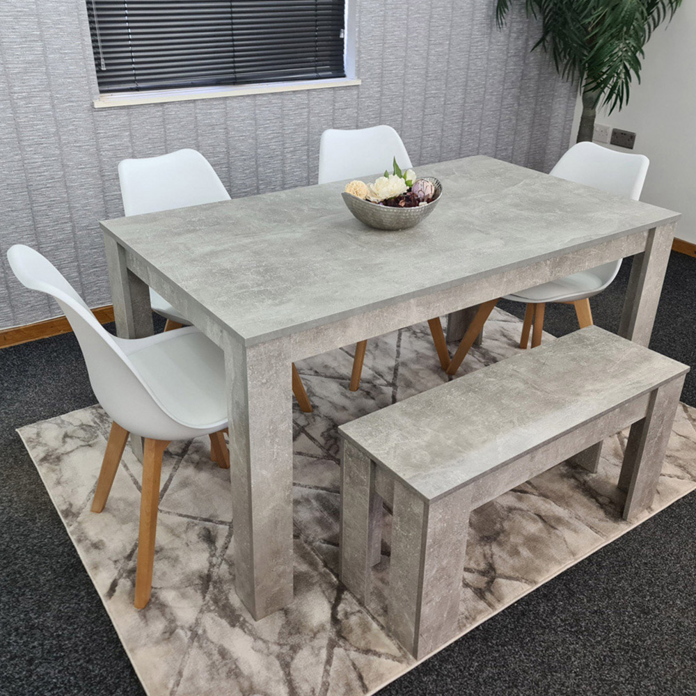 Portland Plastic Leather 6 Seater Dining Set with Bench Stone Grey and White Image 1