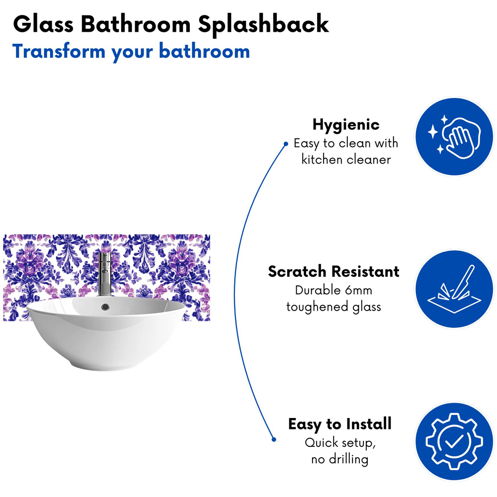 Warren Reed Designer Vintage Purple Pattern Glass Bathroom Splashback 25 x 60cm Image 4