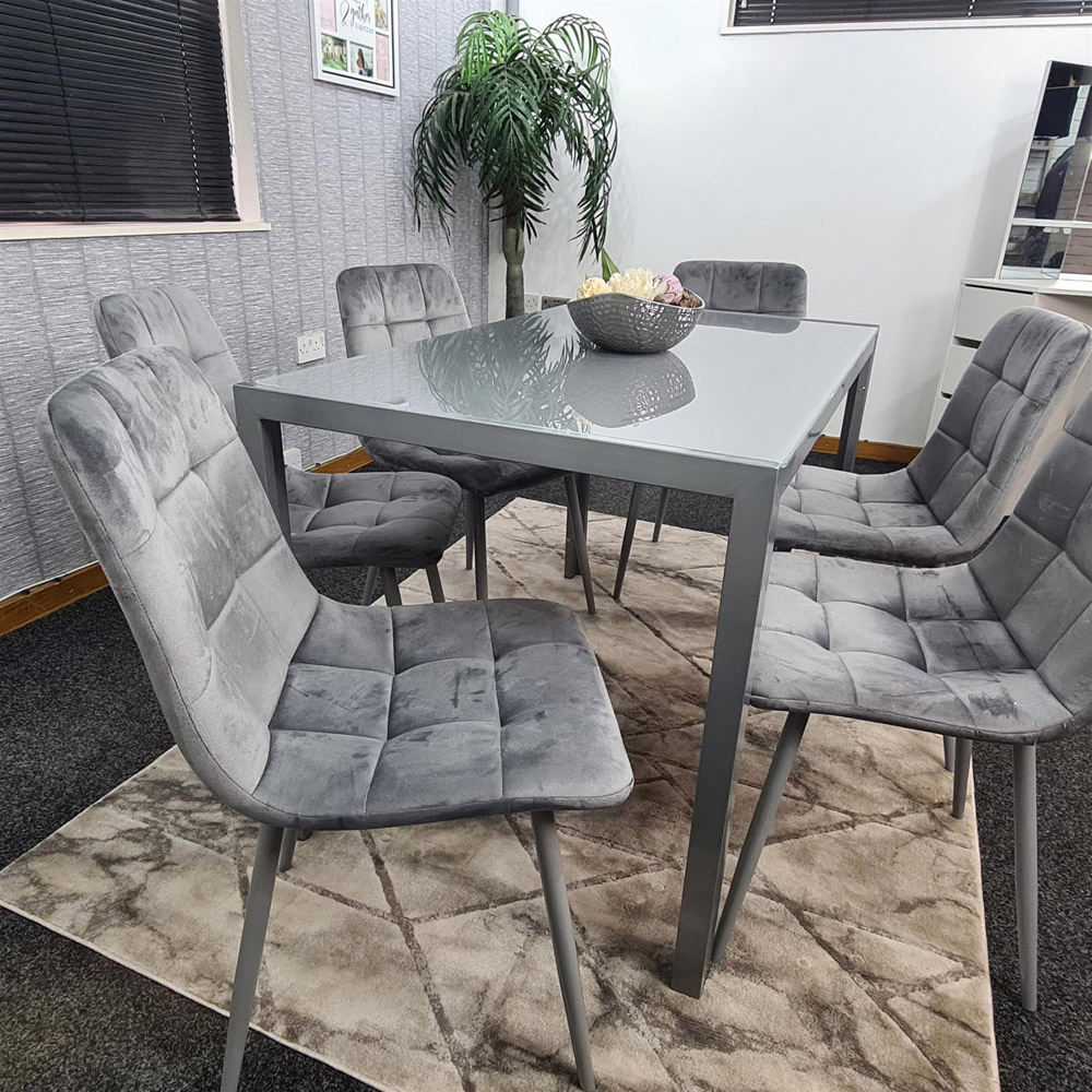 Portland 6 Seater Velvet Dining Set Grey Image 7