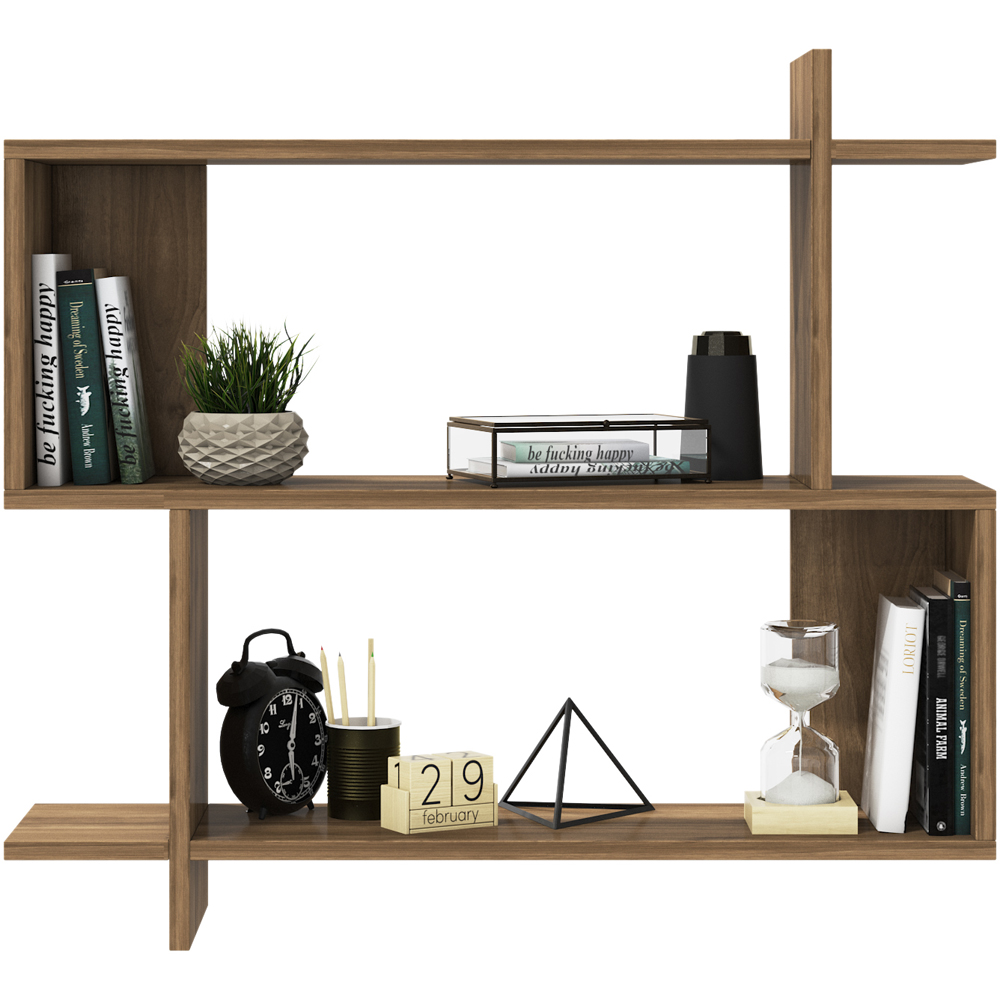 Decorotika Mina 3 Tier Walnut Zigzag Floating Shelf Image 4