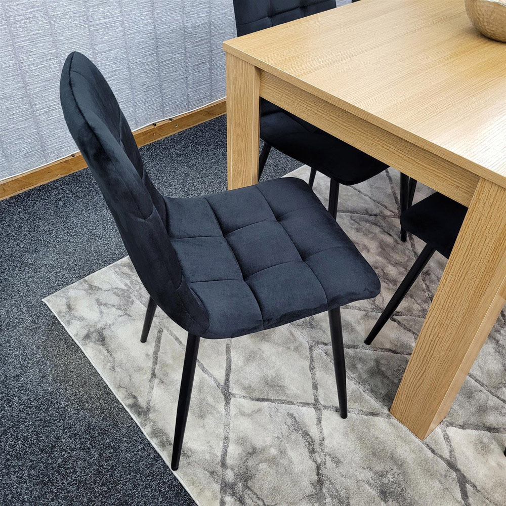 Portland Rocco 6 Seater Velvet Dining Set Wooden Oak Effect and Black Image 3