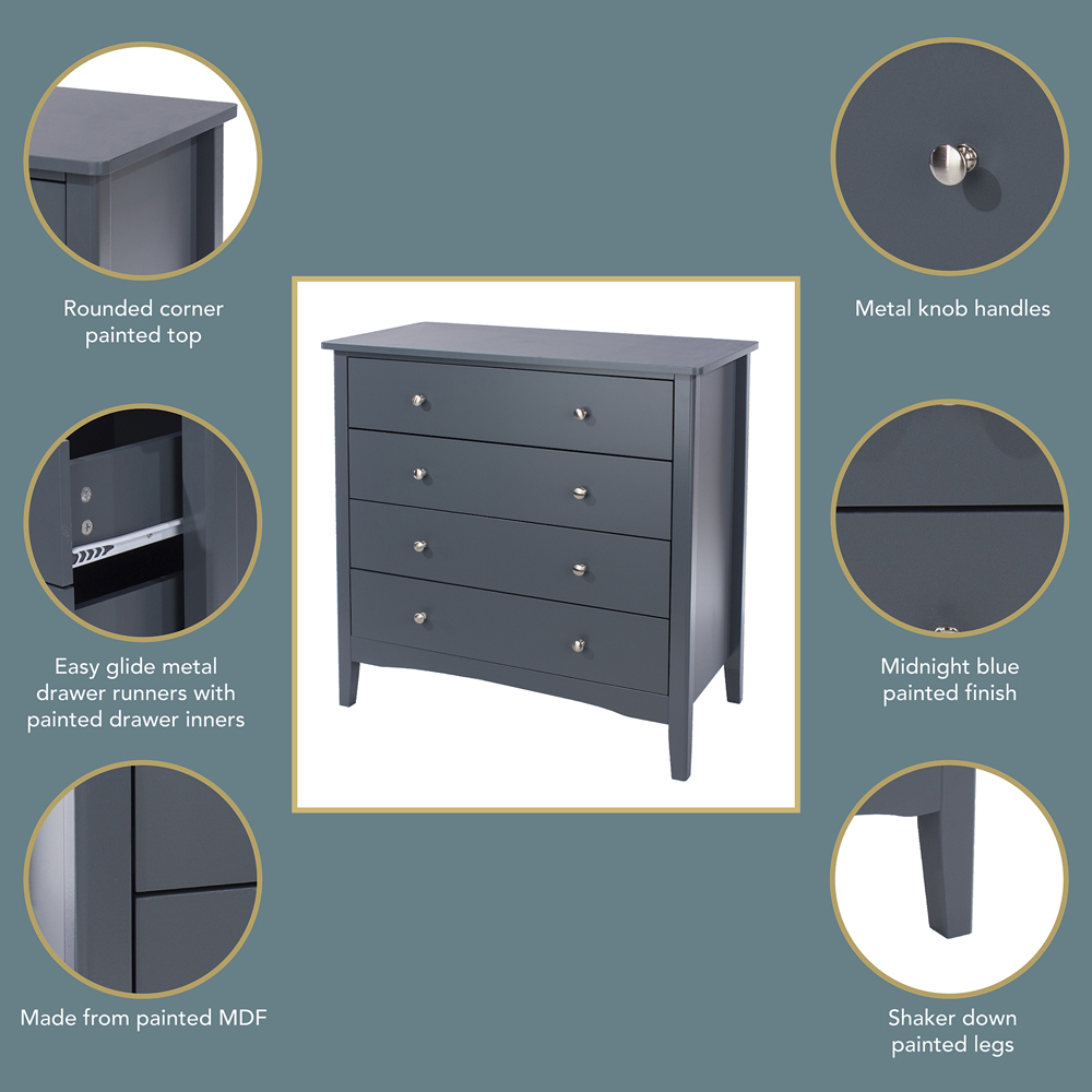 Como 4 Drawer Midnight Blue Chest of Drawers Image 7