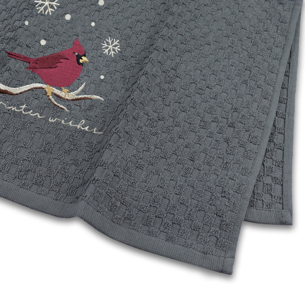 Noel Square Winter Robin Grey Tea Towel 3 Pack Image 5