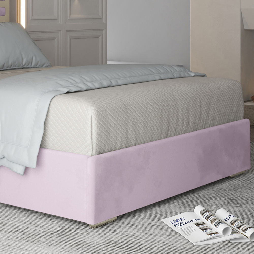 Arabella Pink Double Velvet Upholstered Metal Bed Frame with Panelled Headboard Image 4
