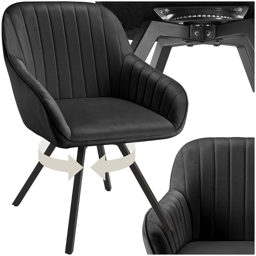 tectake Black Velvet Swivel Accent Armchair Image 2