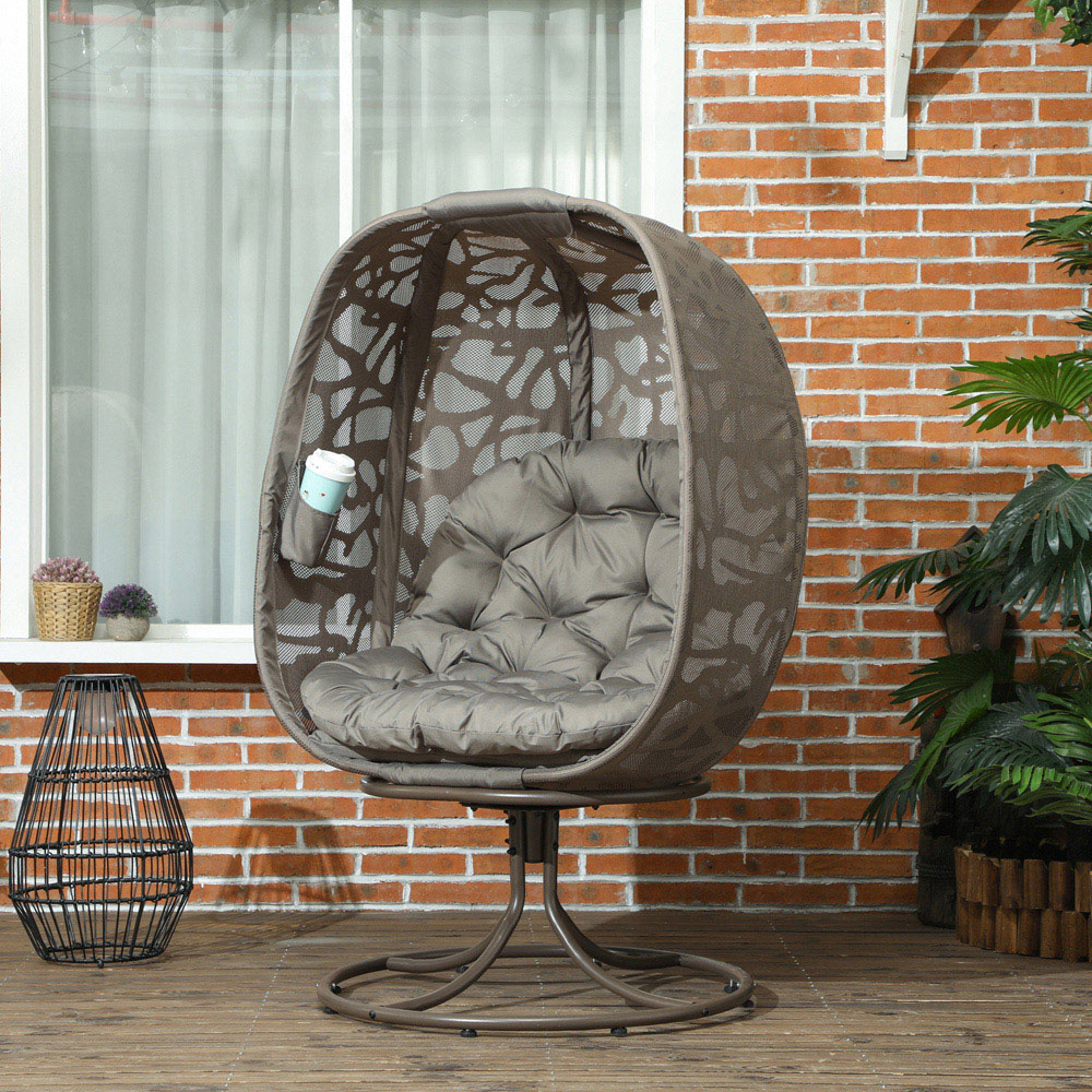 Outsunny Sand Foldable Swivel Egg Chair with Cushions Image 4