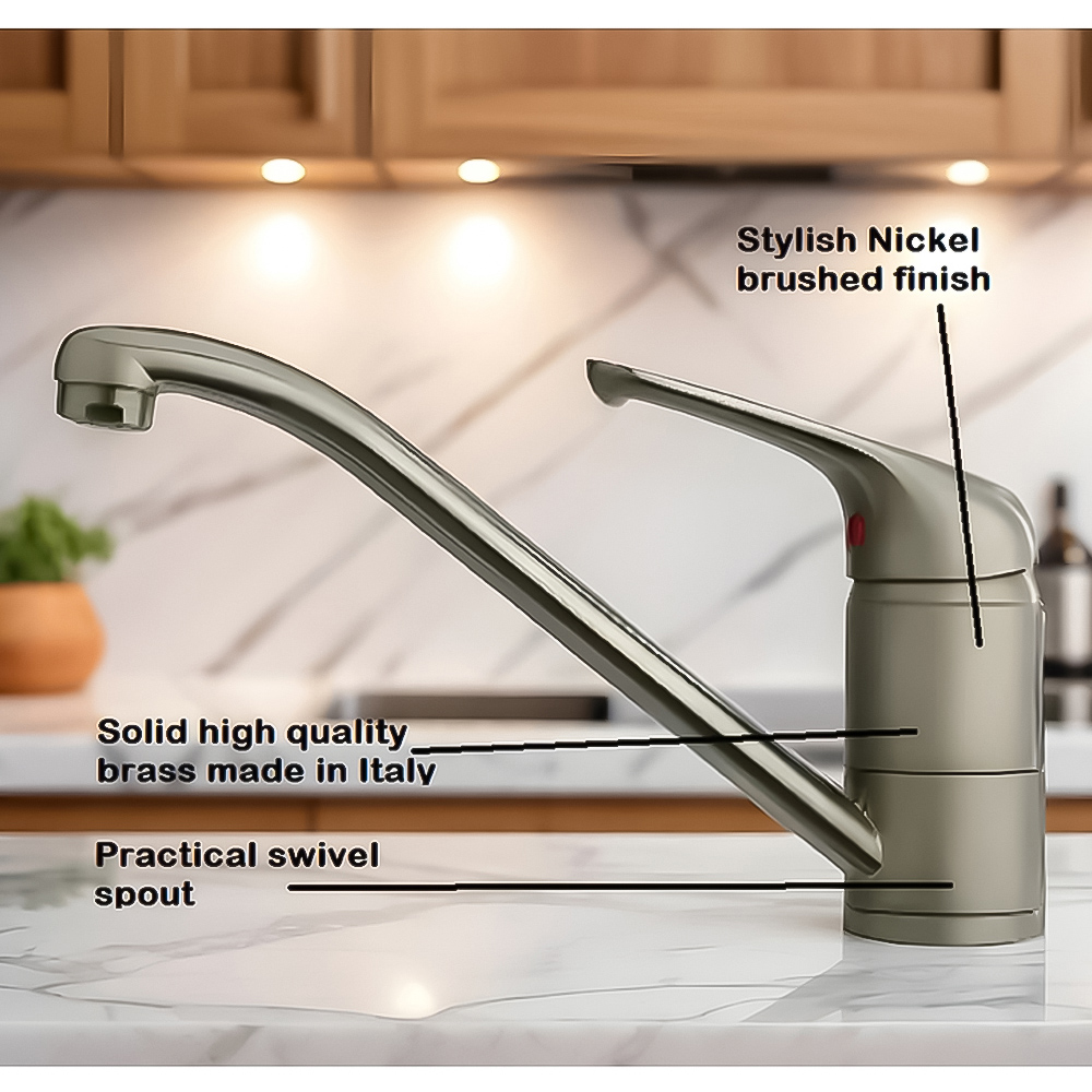 Piralla Savona Antique Brushed Steel Pull Out Top Lever Swivel Spout Kitchen Mixer Tap Image 2