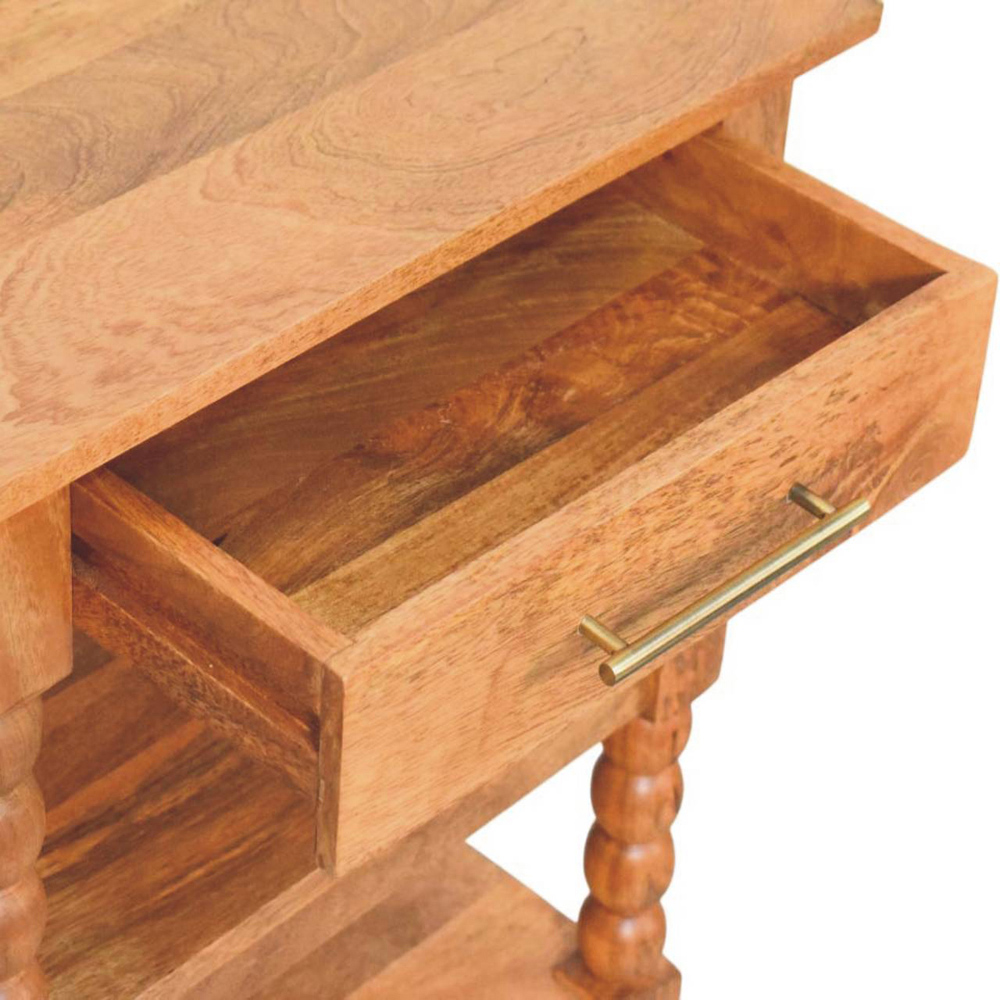 Artisan Furniture Barley Golden Teak Single Drawer 2 Shelf Solid Wood Twist Side Table Image 7
