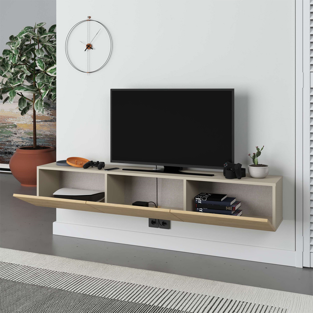 Decortie Francy Sandstone and Oak TV Stand with Storage Cabinet Image 4
