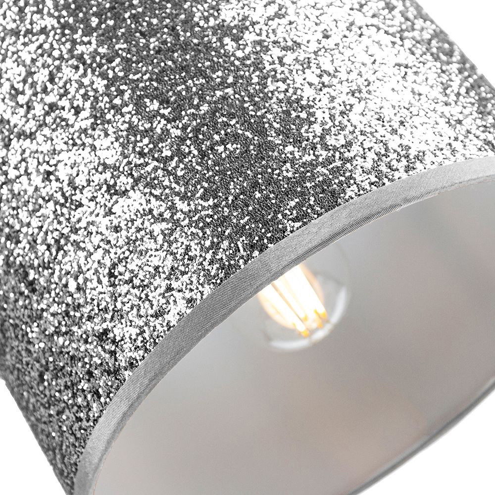 Happy Homewares Bright Silver Glitter Fabric Pendant Lamp Shade Image 3