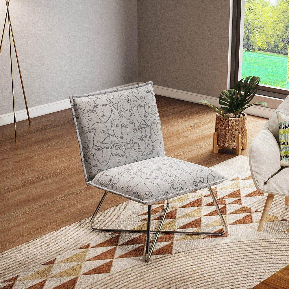 Living and Home Modernism White Accent Chair with Metal Base Image 3