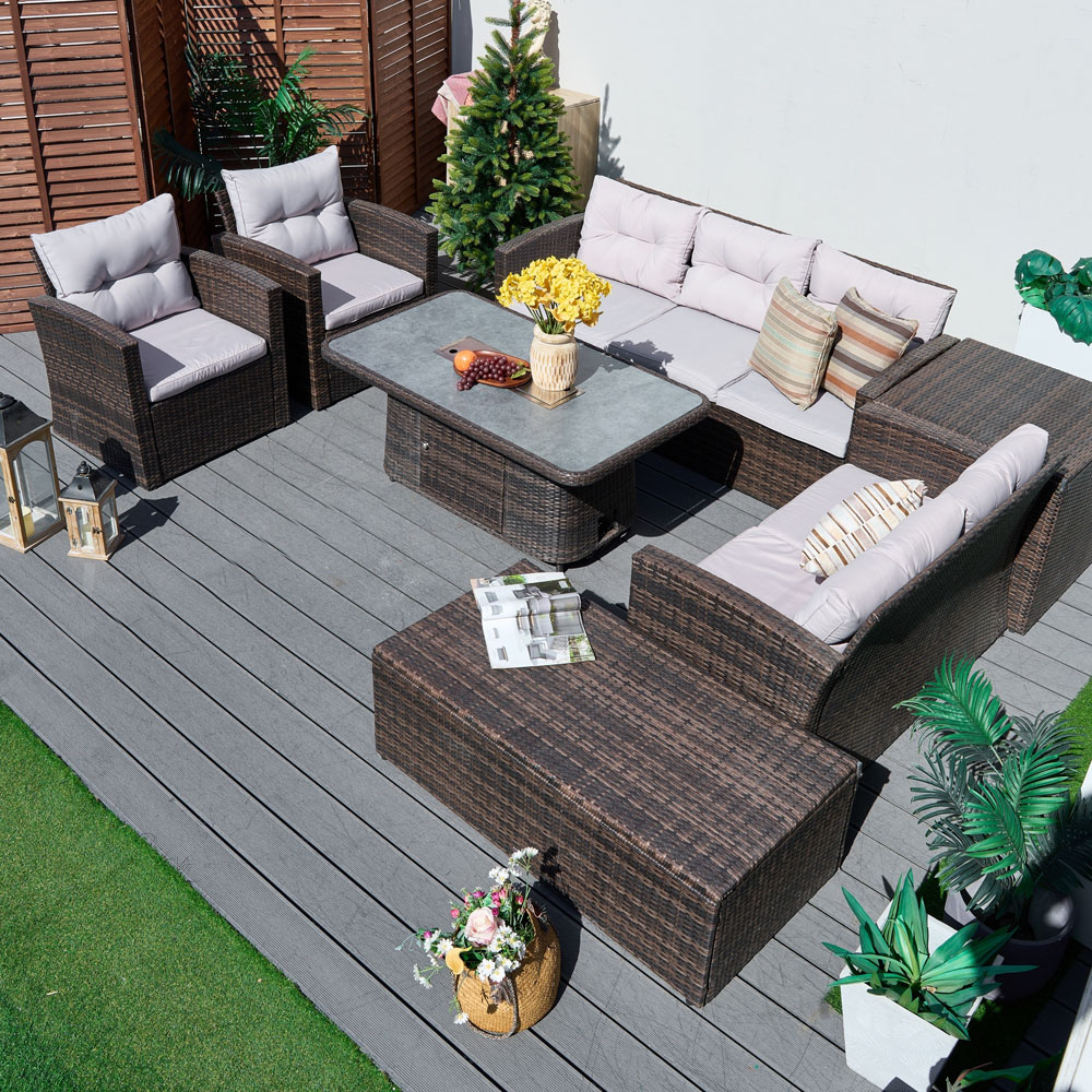Direct Wicker Brown 7 Seater Rattan Garden Sofa Set with Rising Fire Pit Table and Storage Box Image 4