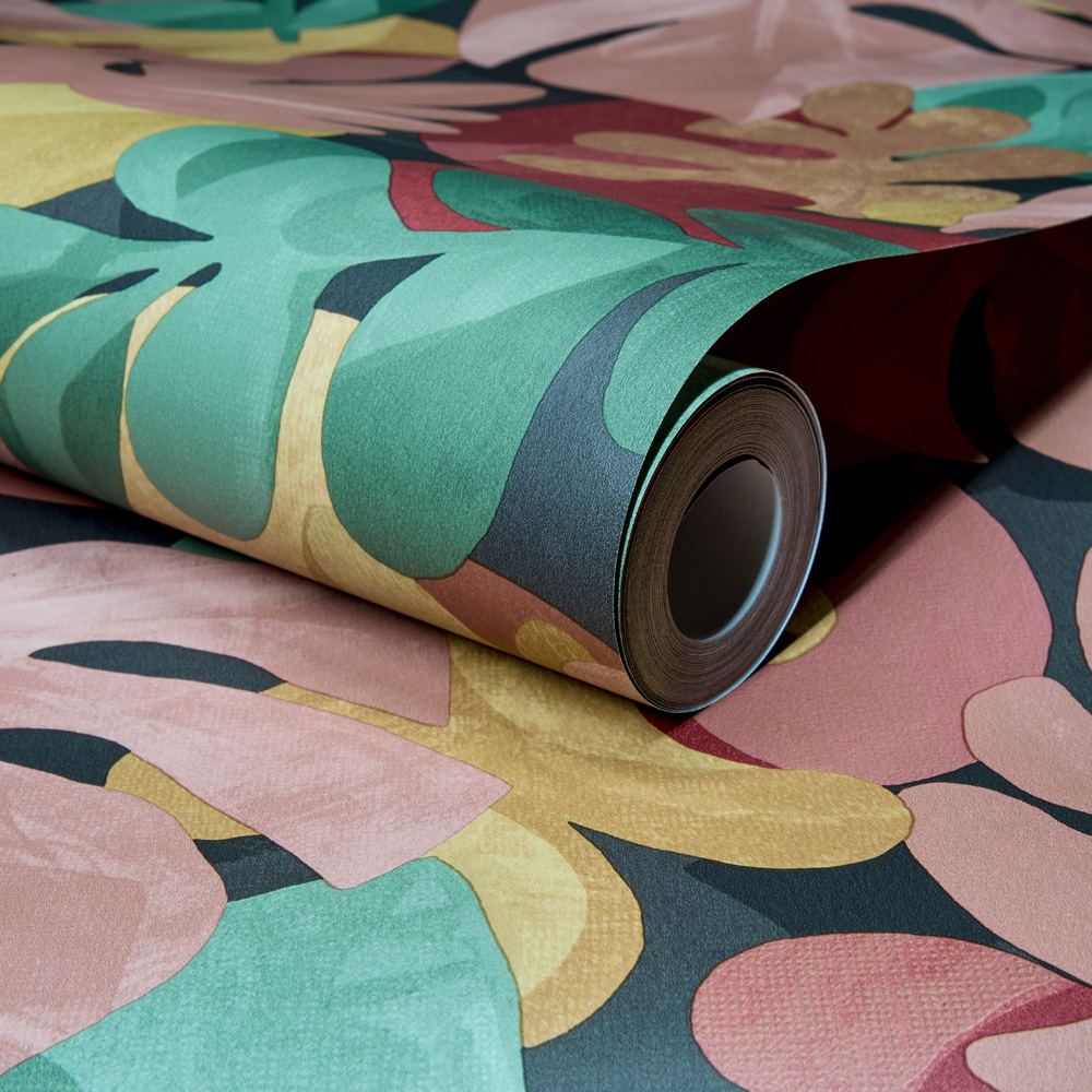 Grandeco Boutique Retro Leaf Red Wallpaper Image 2