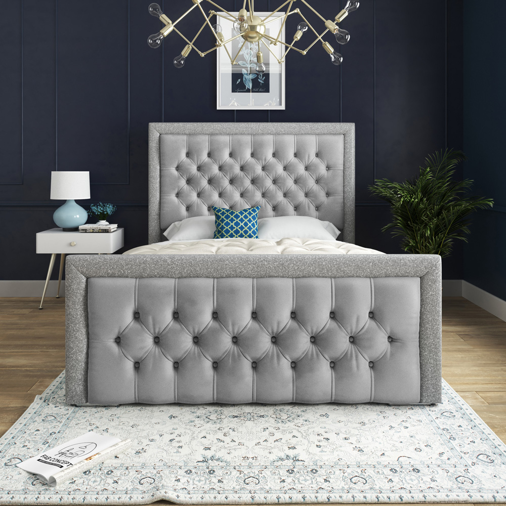 DS Living Cheltenham Single Glitter and Grey Velvet Bed Frame Image 3