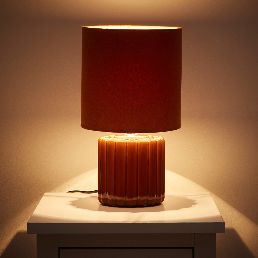Kliving Zoe Brown Velvet Shade Ceramic Table Lamp Image 3