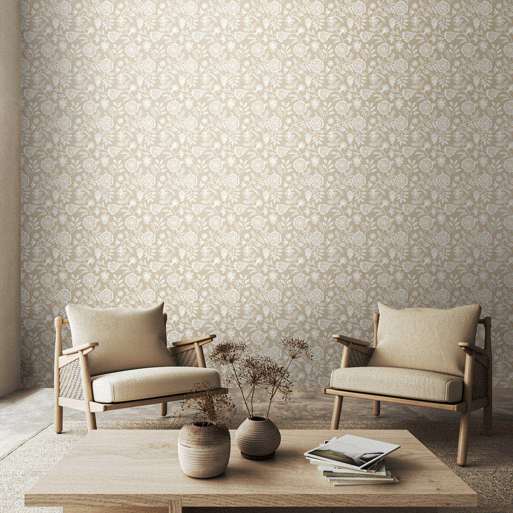 Hoopla Walls Purity Evelyn Trail Cream Wallpaper Image 2