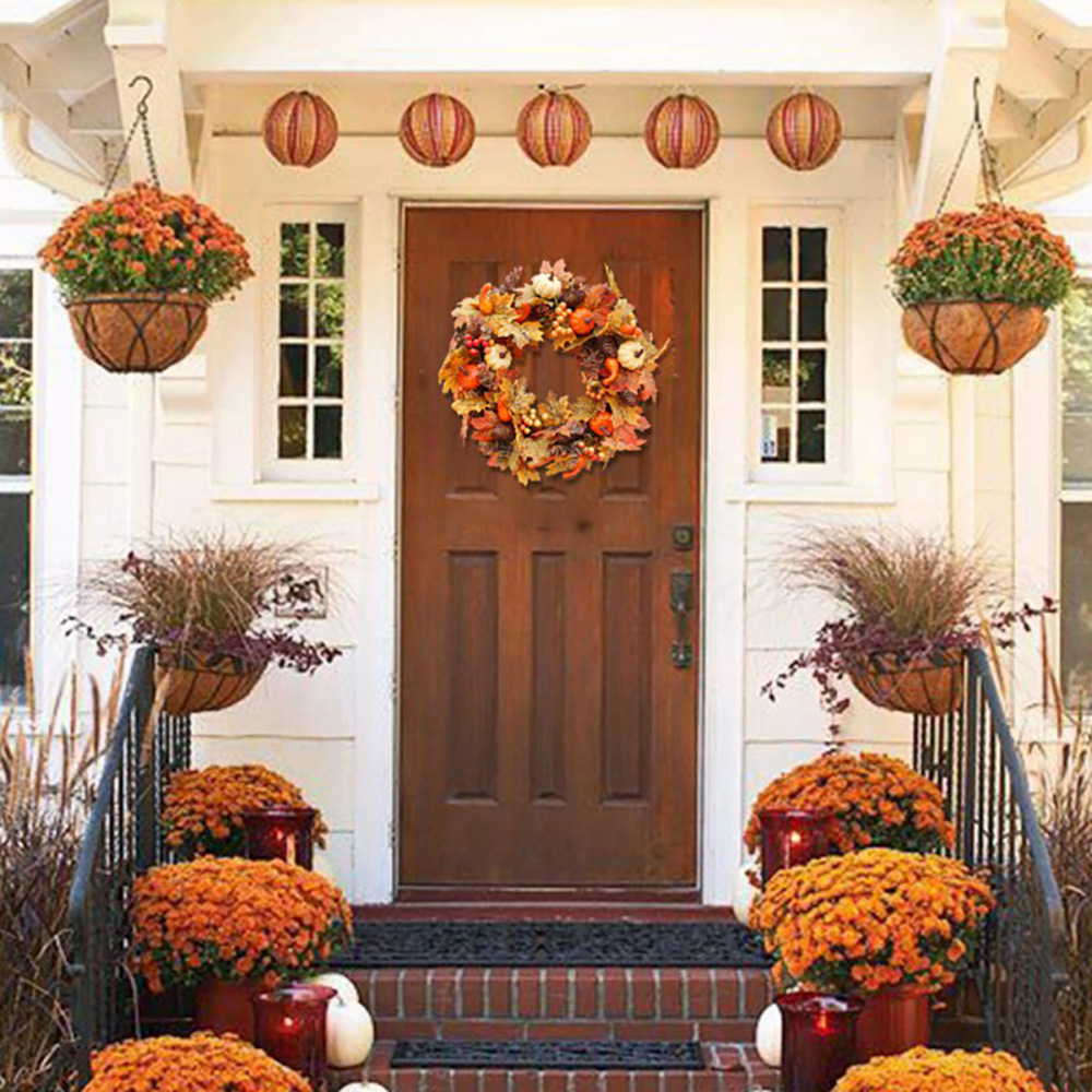 Living and Home Wreath with Maple Leaves Pumpkins Berries and Pinecones 50cm Image 8