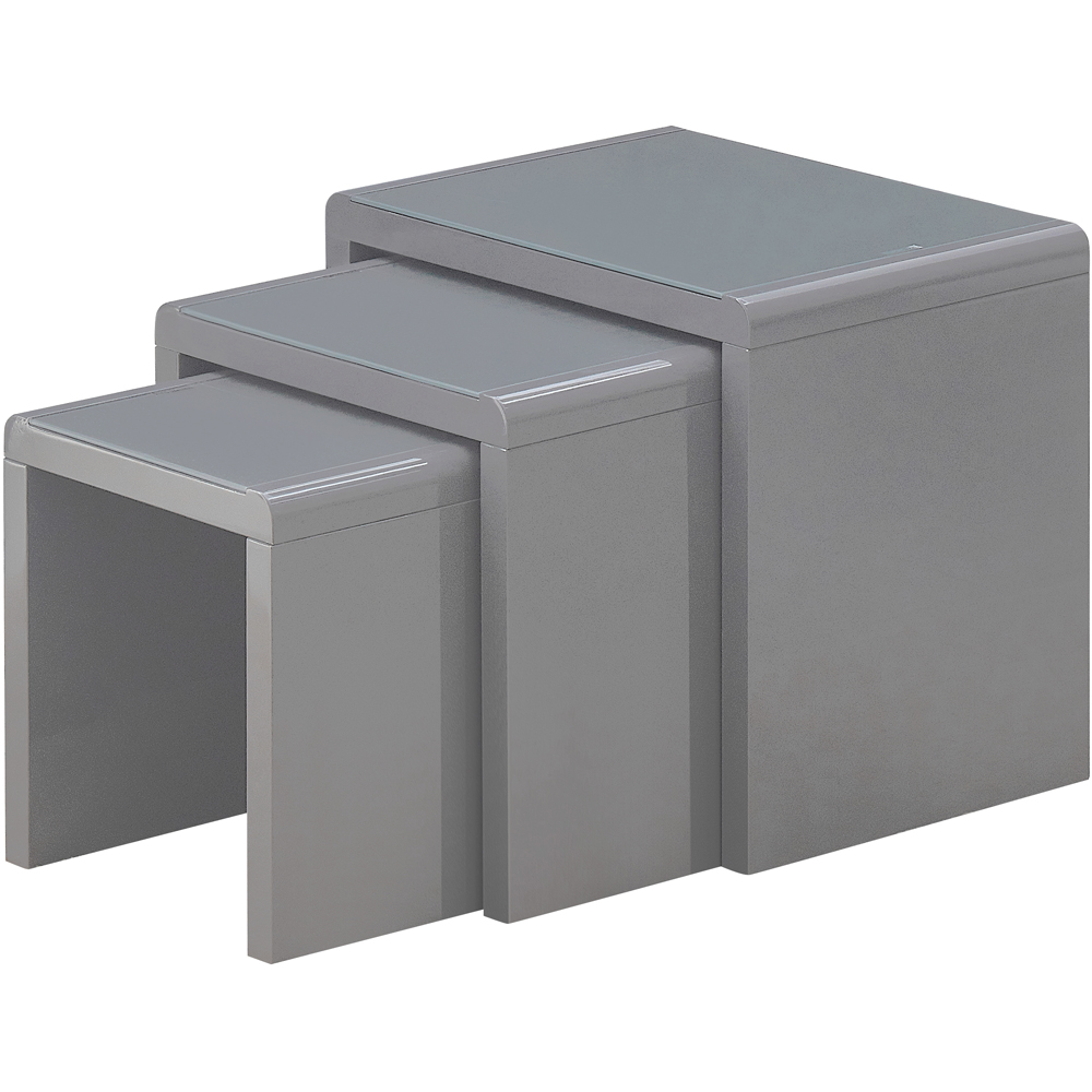 Comfy Living Grey High Gloss Glass Nest of Tables Set of 3 Image 2