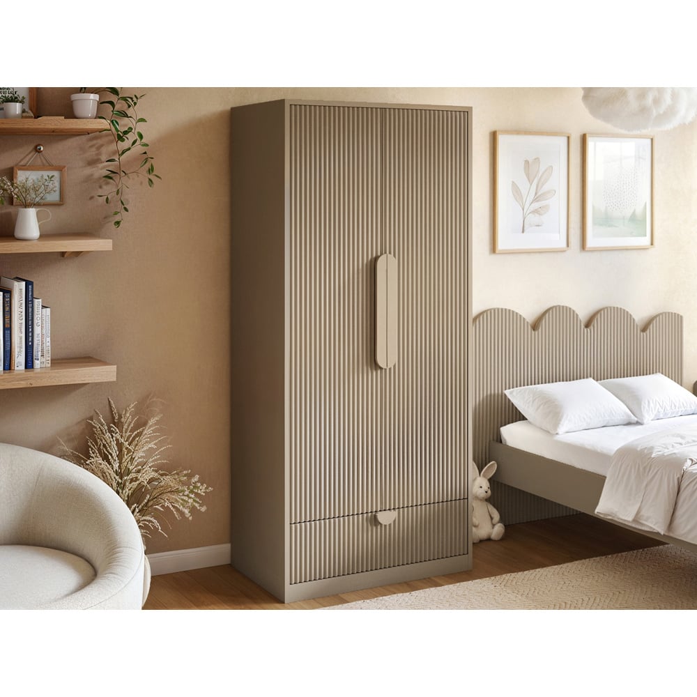 Flair Calista 2 Door Single Drawer Dark Beige Ribbed Wardrobe Image 5