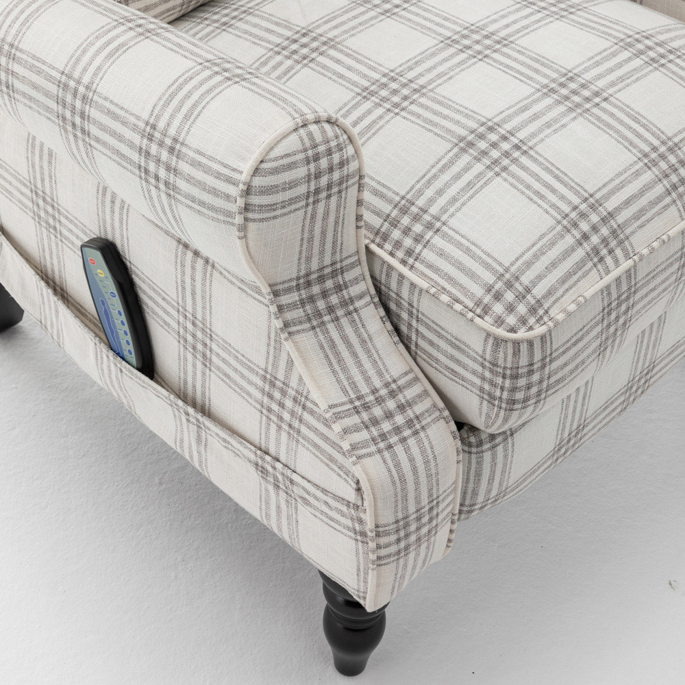 Furniture One Grey Check Fabric Recliner Massage Armchair Image 3