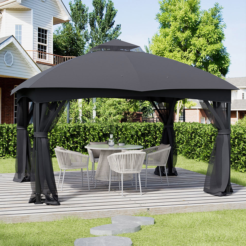 Living and Home 4 x 3.25m Garden Gazebo with Mesh Netting Image 1
