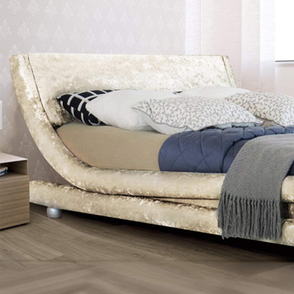 Brooklyn Modern Curved King Size Cream Crushed Velvet Bed Frame Image 2