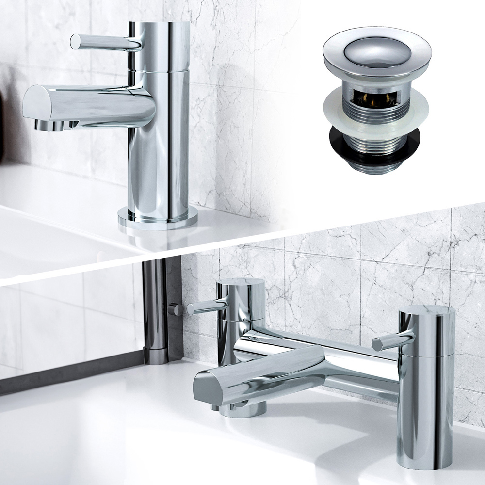 Nes Home Blossom Chrome Bath Filler Tap and Basin Mono Tap with Waste Image 3