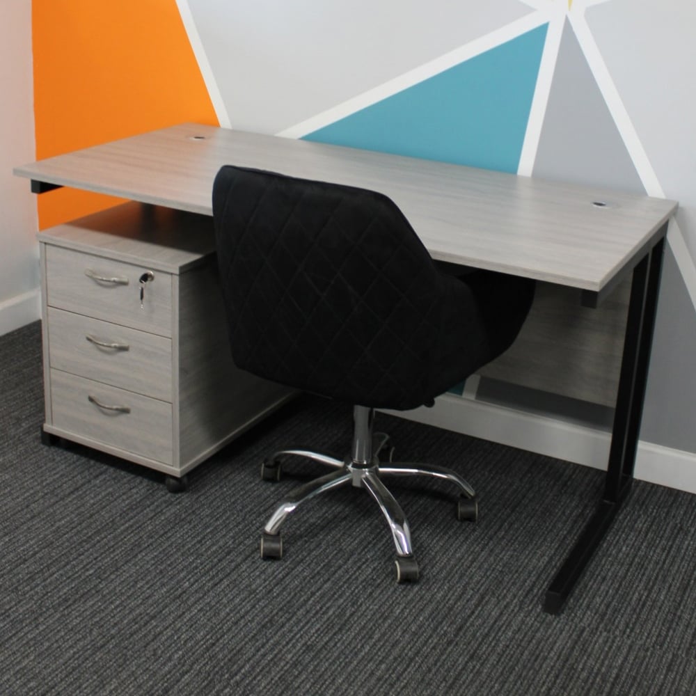 Kosy Koala Grey Wooden Office Desk with Drawer Unit and Black Chair Image 8