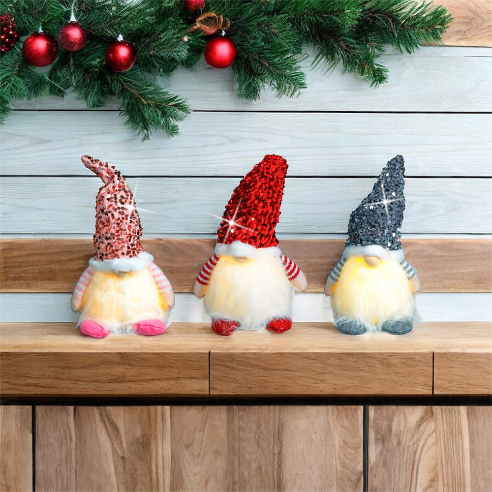 Xmas Haus Silver Sparkly Light Up Festive Gonk Decoration Image 5