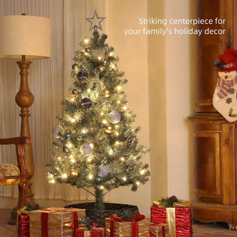 Everglow Warm White LED Pre-Lit Artificial Christmas Tree with Blue Decorations 5ft Image 4