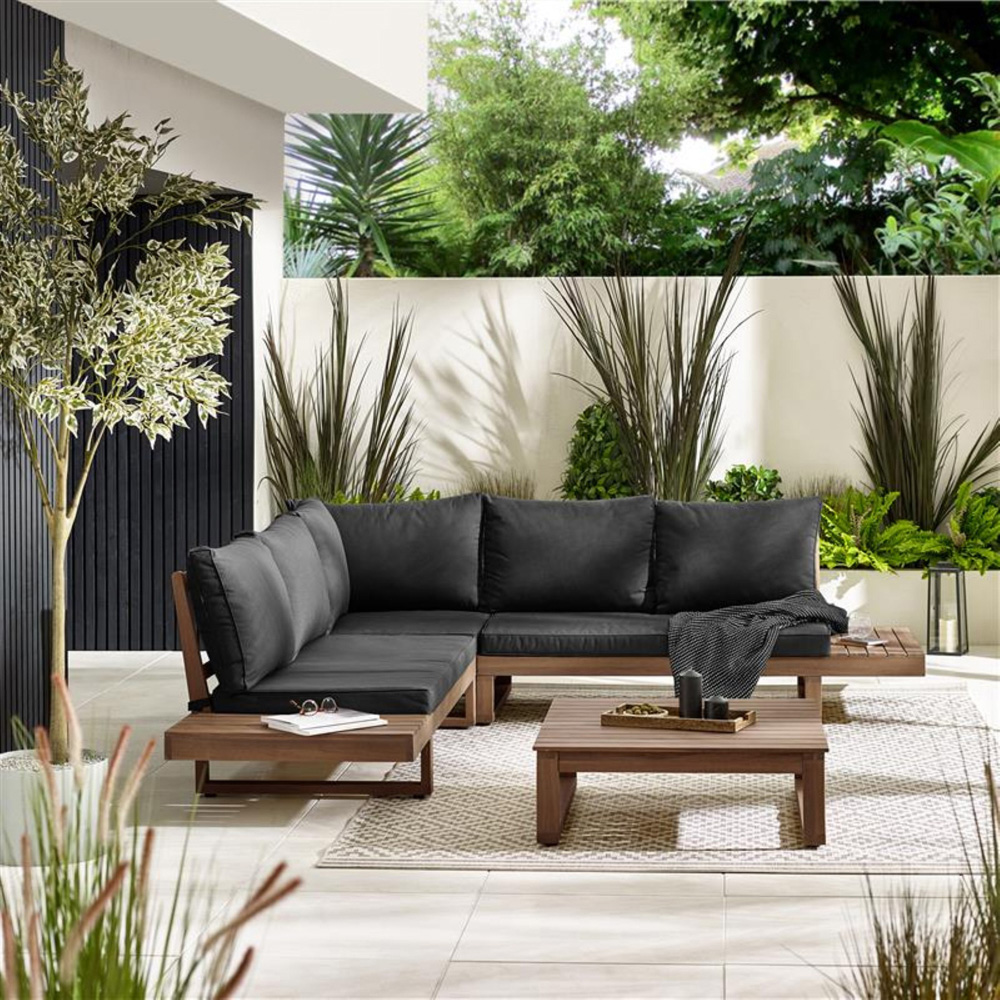 Furniturebox Sardinia 6 Seater Black Walnut Wood Outdoor Sofa Set Image 2