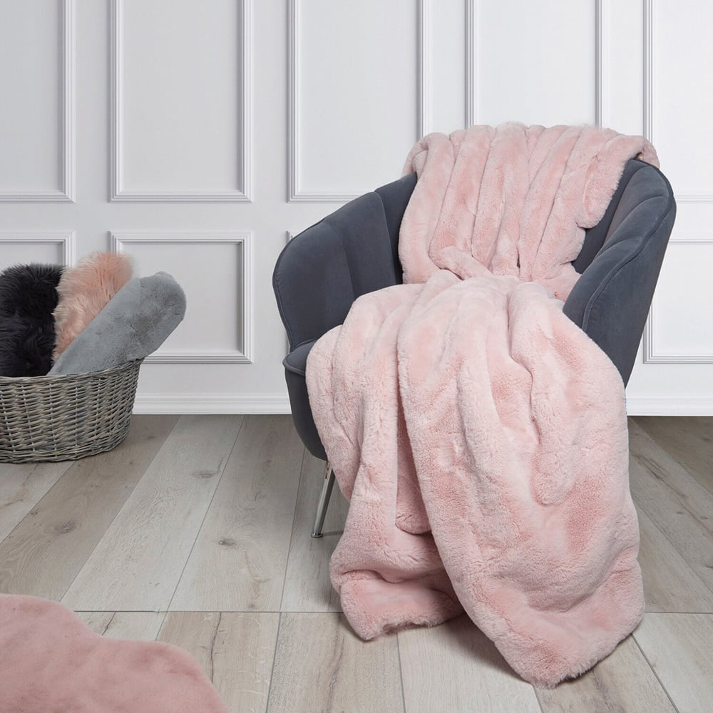 Divante Blush Rabbit Faux Fur Extra Large Throw 150 x 200cm Image 2