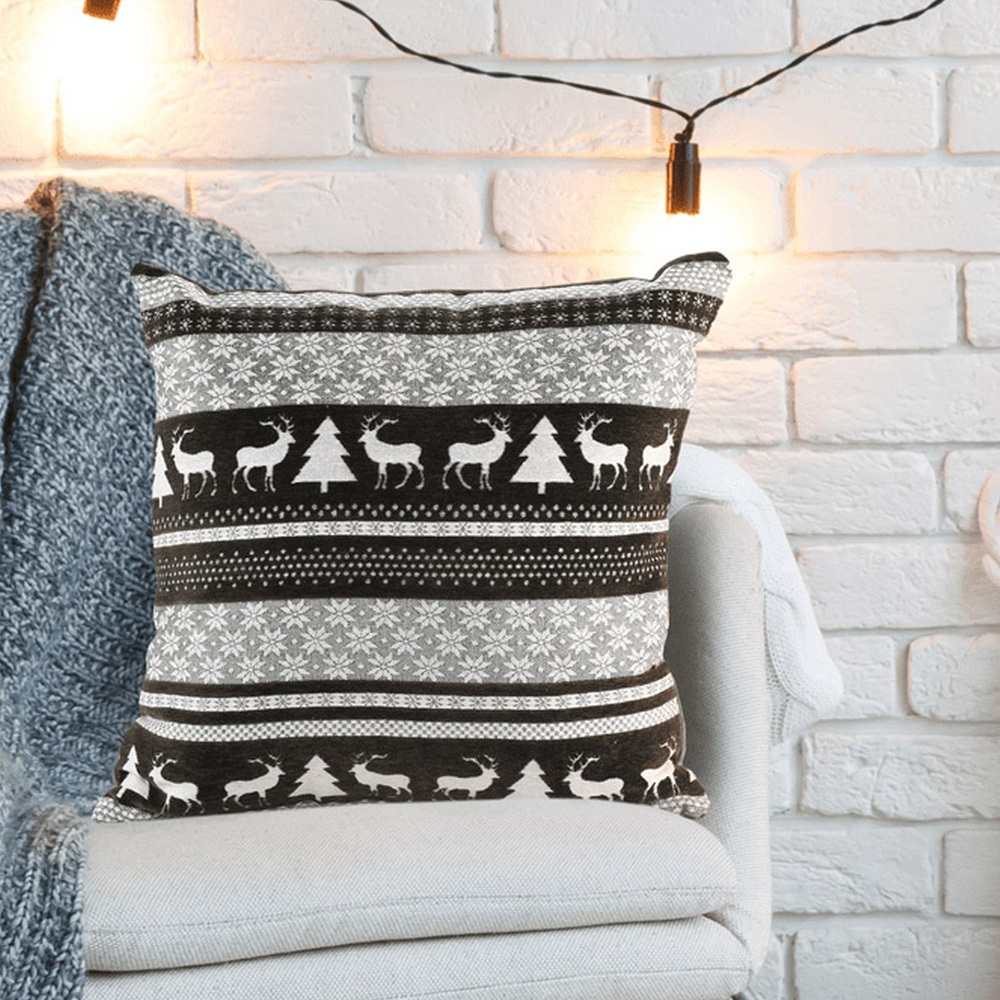 Noel Square Silver Nordic Snowflake Cotton Chenille Cushion 43 x 43cm Image 2