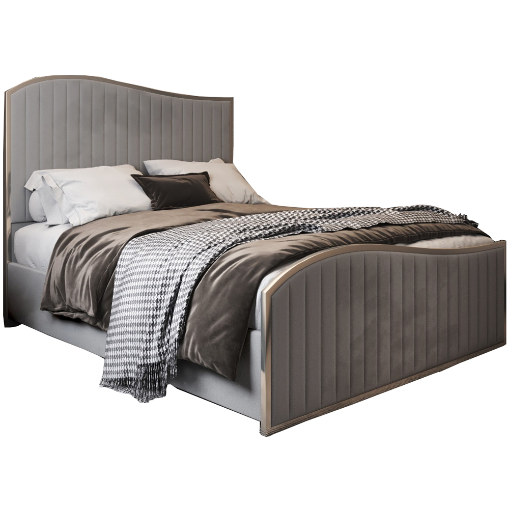 Brixton Grey King Size Velvet Upholstered Metal Bed Frame with Wave Headboard Image 2