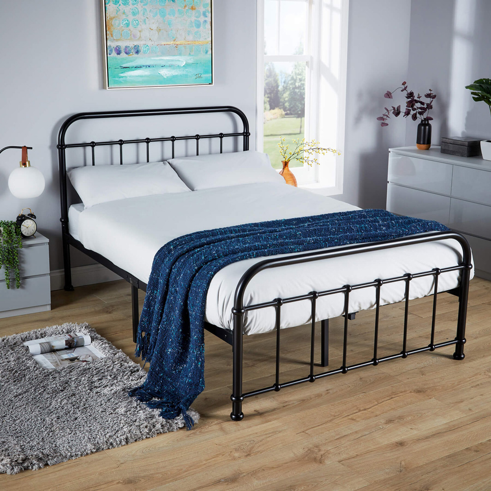 Home Source Minerva Vintage Small Double Black Metal Bed Frame Image 6