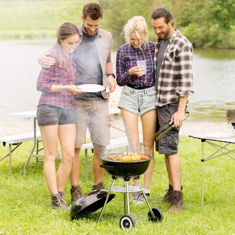 tectake Black BBQ Kettle Grill with Wheels Image 6