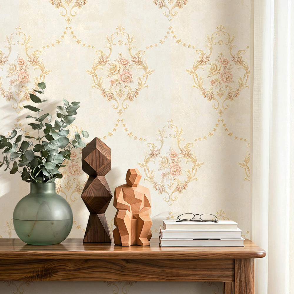 Living and Home Floral Pattern 3D Embossed Cream Non-Pasted Non-Woven Wallpaper Image 2