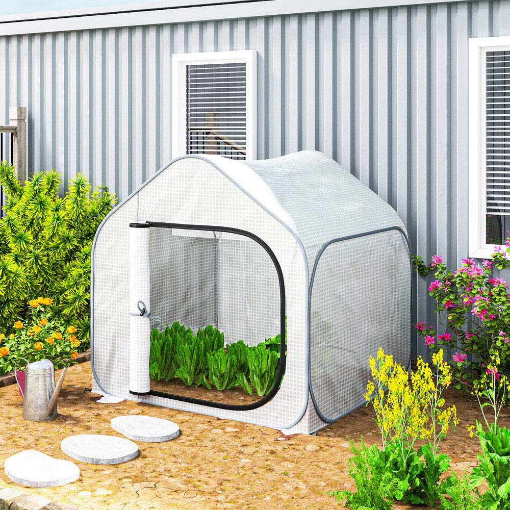 Outsunny White PE Cover 4.9 x 4.8ft Mini Pop Up Greenhouse with Zipper Door Image 4