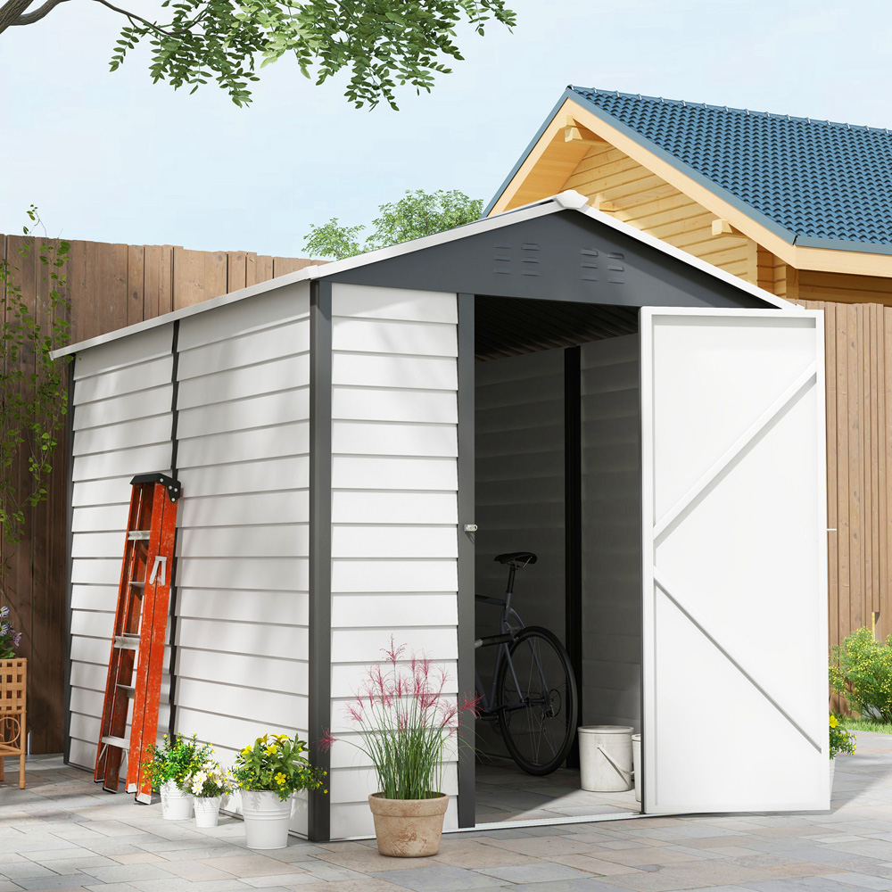 Outsunny 9 x 6ft Dark Grey Storage Metal Shed Image 2