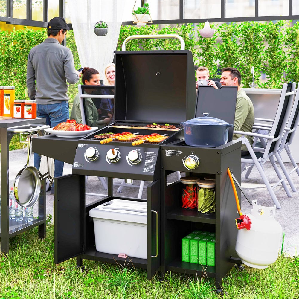 Outsunny 3+1 Burner Gas Barbecue with Storage Cabinet and Shelf 9500W Image 2