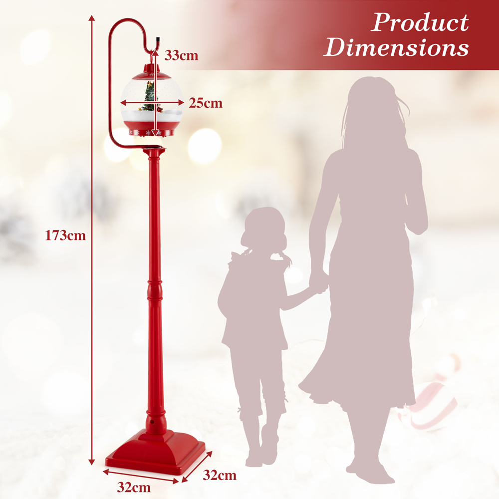 Costway Red Snow Globe Sound Activated LED Lamp Post Outdoor Christmas Decoration 5.7ft Image 9