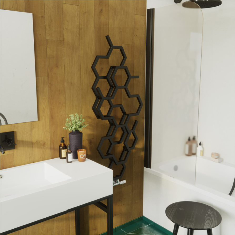 Terma Hex 1180BTU Soft Matt Black Radiator 1220 x 486mm Image 8