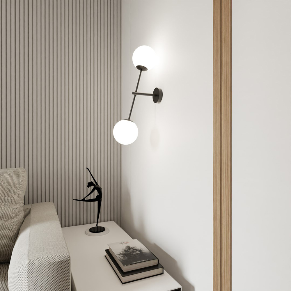 Emibig Linear 2 Light White Shade Black Wall Lamp Image 2
