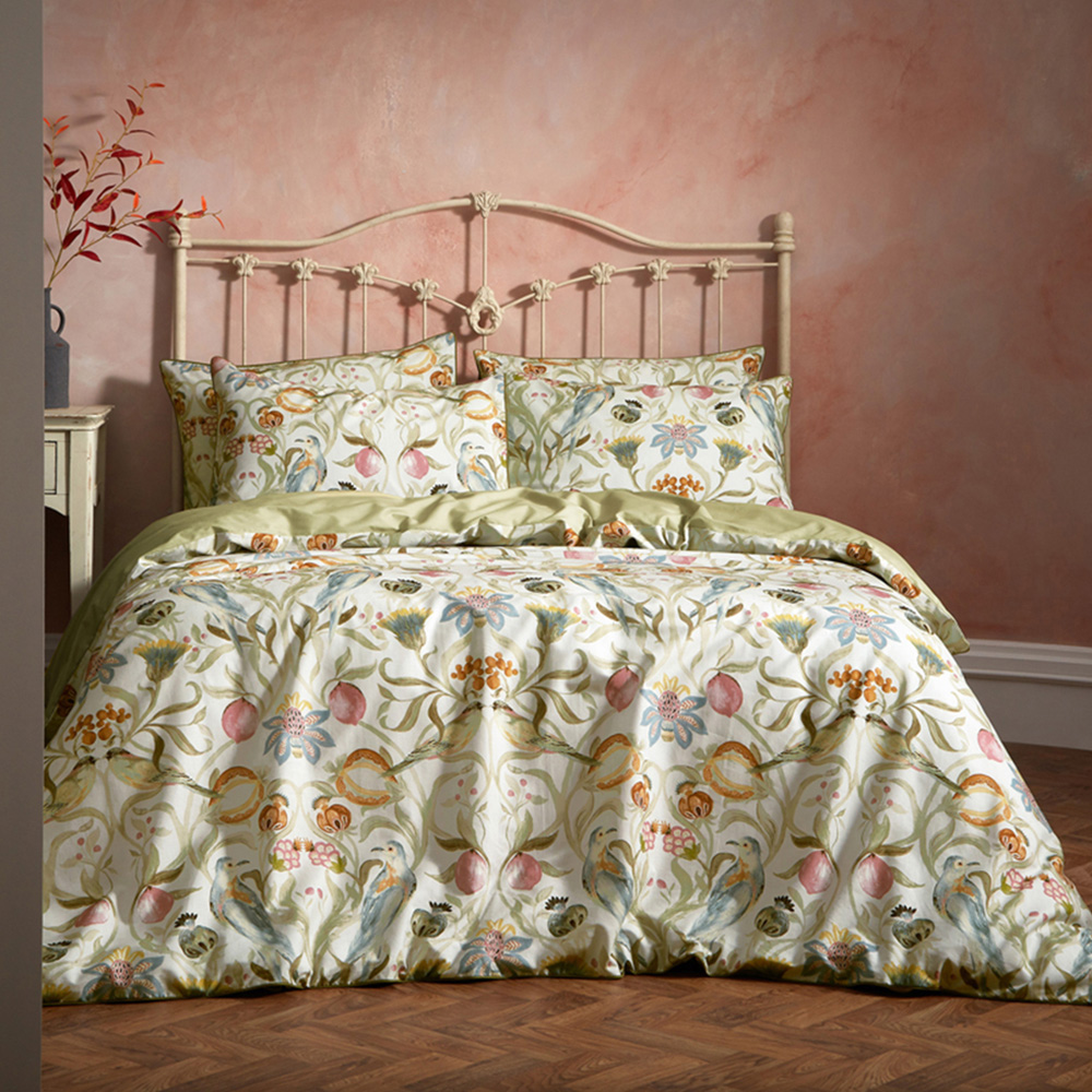 EW by Edinburgh Weavers Liberty Floral Birds Double Stone Cotton Duvet Cover Set Image 1