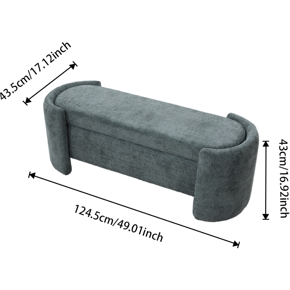 Living and Home 2 Seater Dark Green Oval Upholstered Storage Bench Image 9