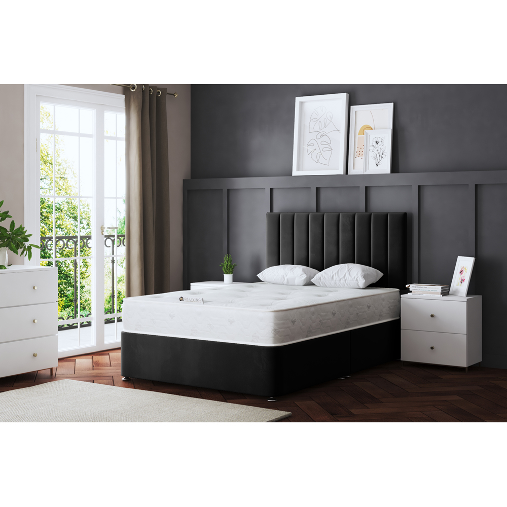 DS Living Amelia Small Single Black Upholstered Panel Divan Bed with 2 Drawer Image 6